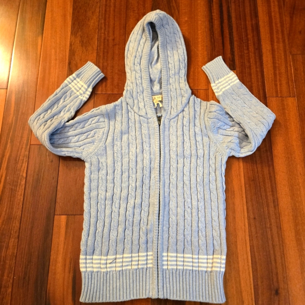 Hope & Henry Boy's S Blue CableKnit Hooded Sweater Cottage Organic Cotton Casual
